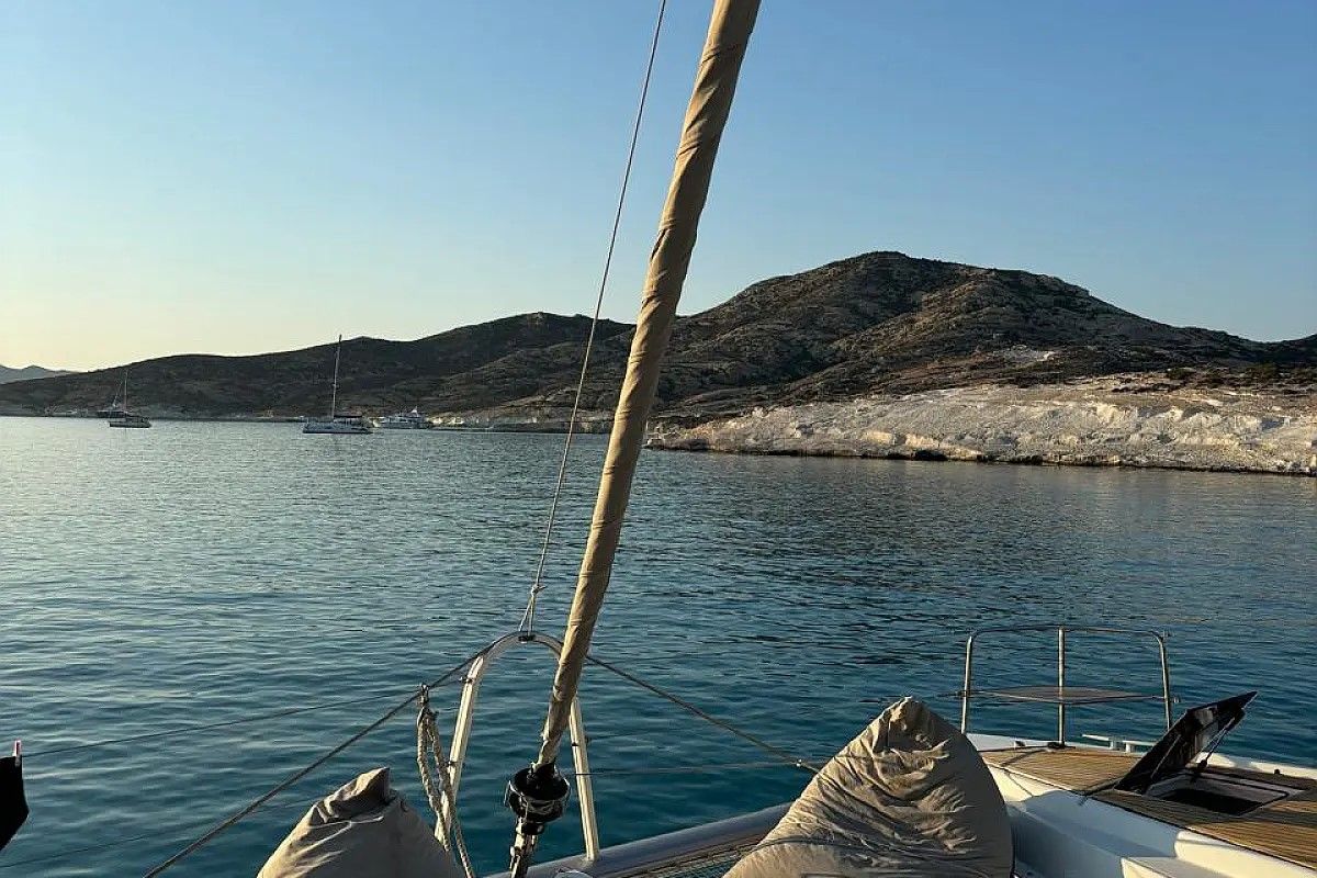Deck of CEL, a Lagoon 50 catamaran at Piraeus, Greece