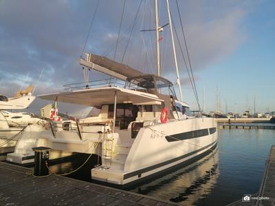 Exterior view of Papa Charlie, a Fountaine Pajot Aura 51 catamaran at Cannigione, Italy