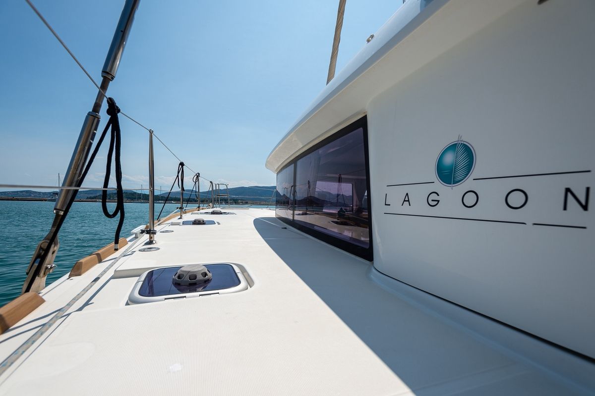 Exterior view of Astro, a Lagoon 400 S2 catamaran at Volos Municipality, Greece