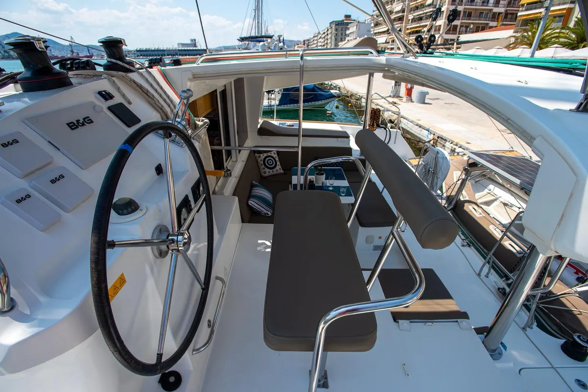Cockpit of Astro, a Lagoon 400 S2 catamaran at Volos Municipality, Greece