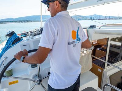 Cockpit of Astro, a Lagoon 400 S2 catamaran at Volos Municipality, Greece