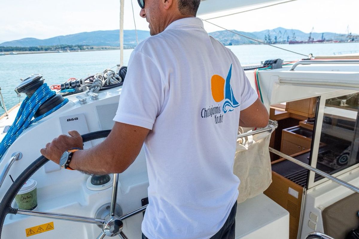 Cockpit of Astro, a Lagoon 400 S2 catamaran at Volos Municipality, Greece