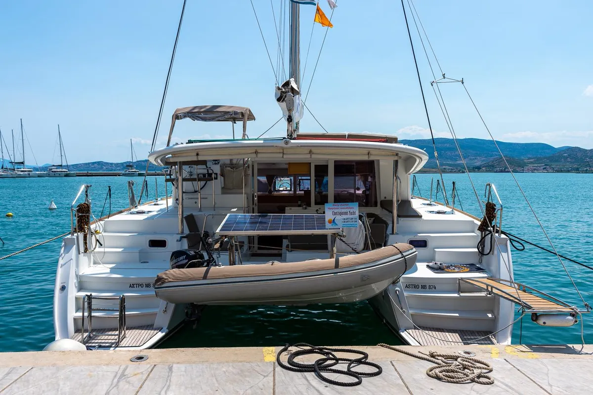 Exterior view of Astro, a Lagoon 400 S2 catamaran at Volos Municipality, Greece