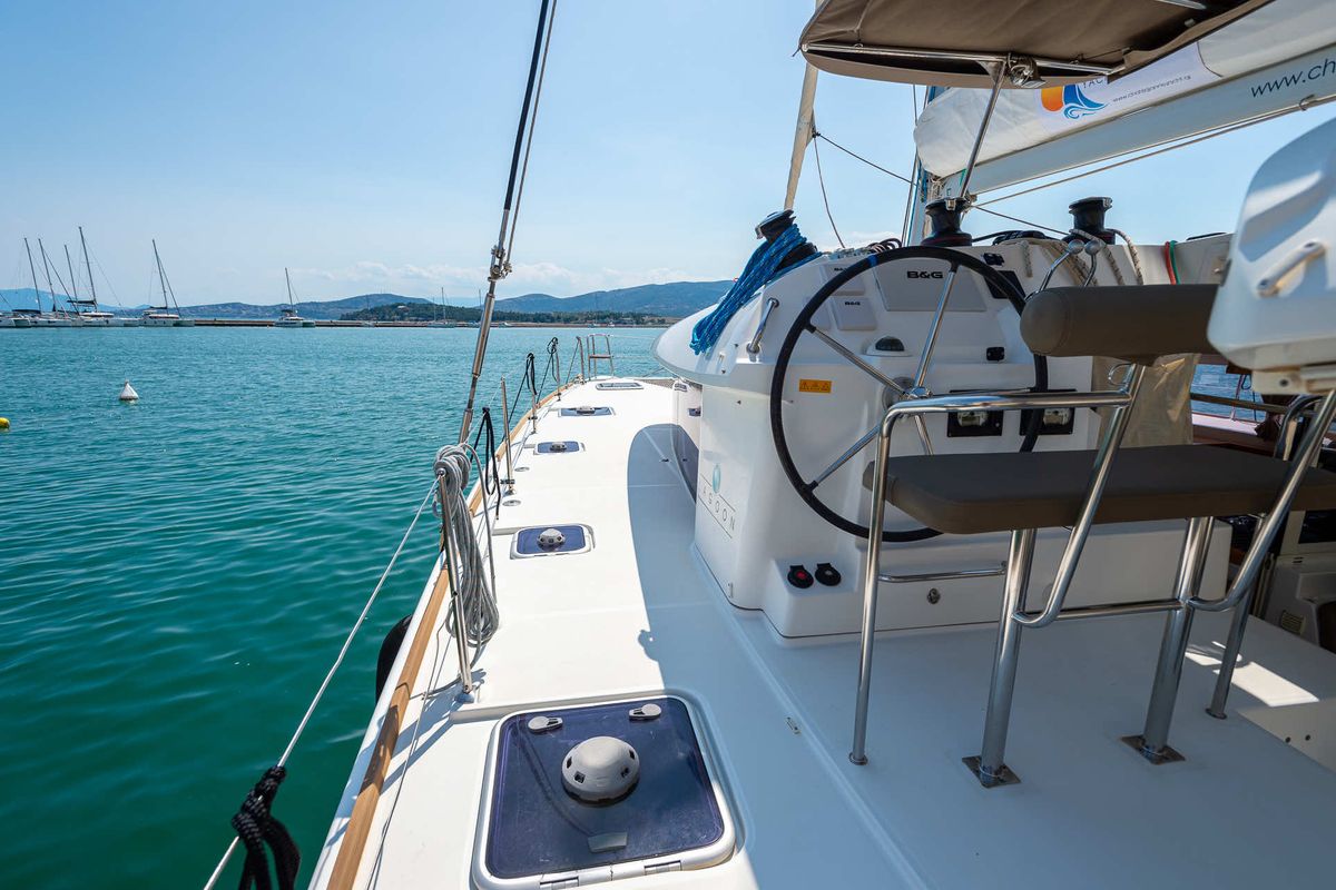 Cockpit of Astro, a Lagoon 400 S2 catamaran at Volos Municipality, Greece