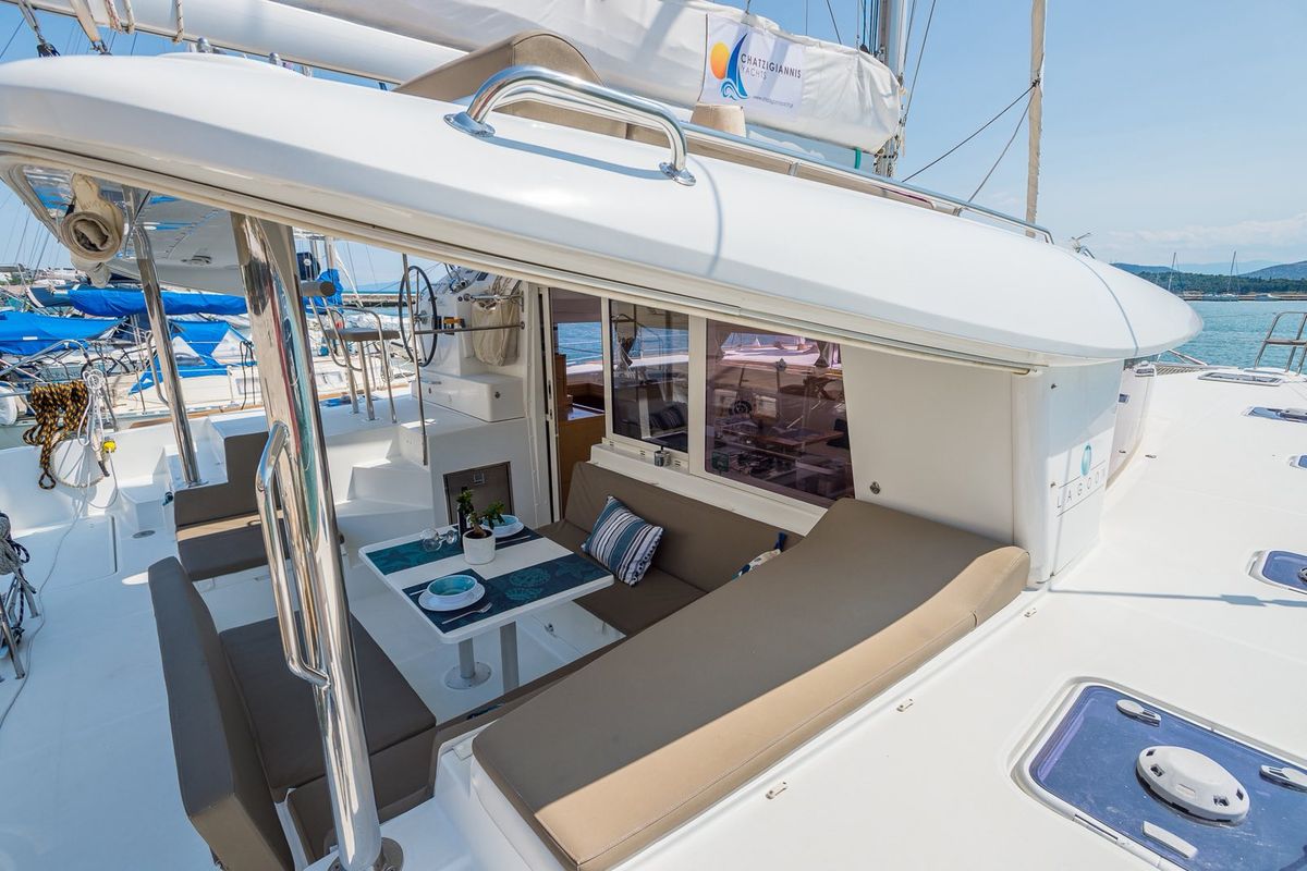Deck of Astro, a Lagoon 400 S2 catamaran at Volos Municipality, Greece
