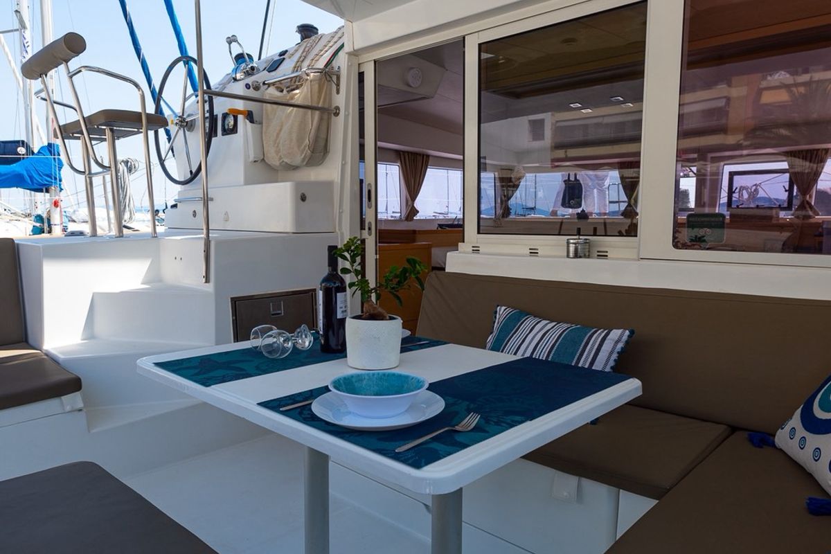 Deck of Astro, a Lagoon 400 S2 catamaran at Volos Municipality, Greece