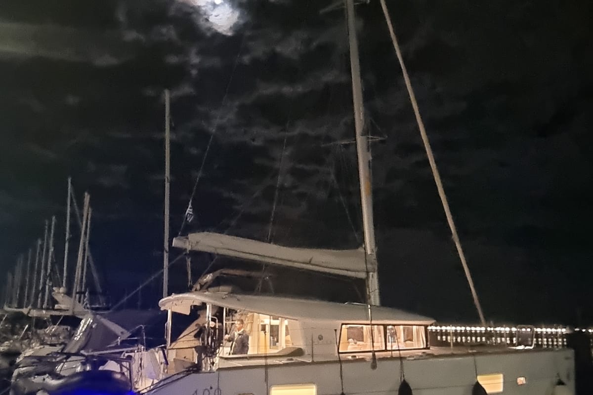Exterior view of Astro, a Lagoon 400 S2 catamaran at Volos Municipality, Greece