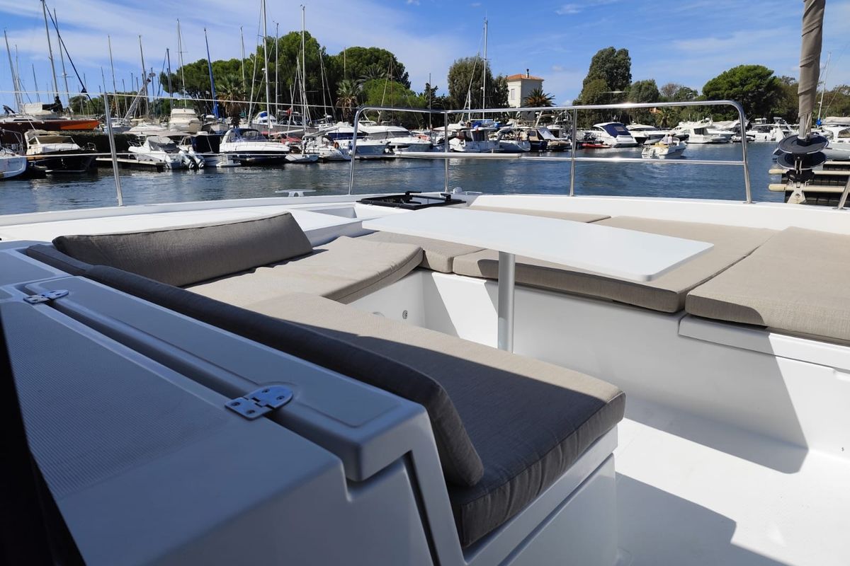 Deck of FIMA, a Bali 4.2 catamaran at Hyères, France