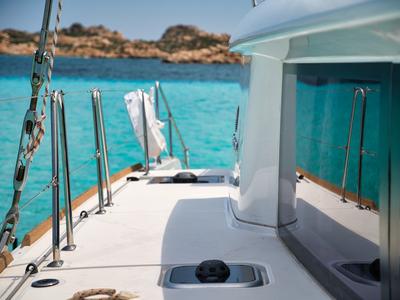 Deck of Pollo, a Lagoon 450 Fly catamaran at Lu Palau/Palau, Italy
