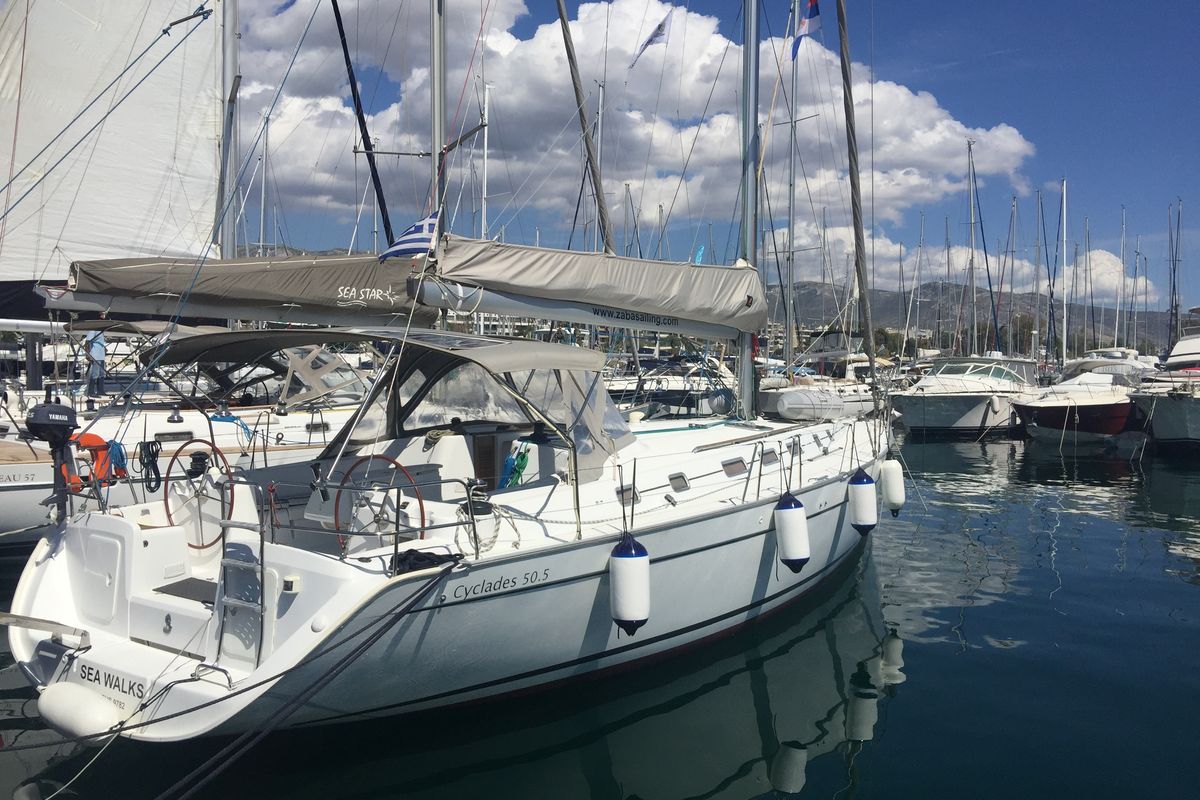 Exterior view of Sea Walks, a Beneteau Cyclades 50.5 sailboat at Salamina Municipal Unit, Greece