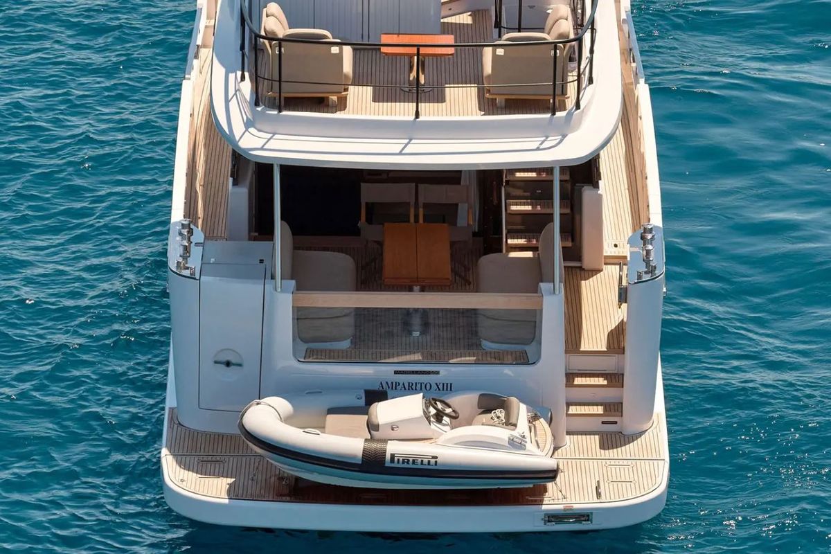 Deck of Amparito XIII, a Azimut Magellano 60 yacht at Lavreotiki Municipal Unit, Greece