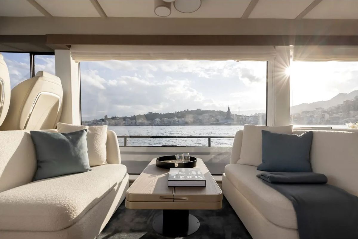 Salon of Amparito XIII, a Azimut Magellano 60 yacht at Lavreotiki Municipal Unit, Greece
