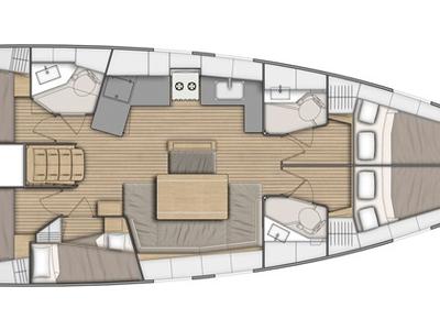 Floor plan of Ludi, a Beneteau Oceanis 46.1 sailboat at Castellammare di Stabia, Italy