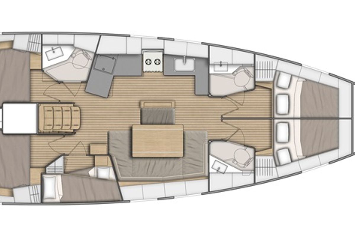 Floor plan of Ludi, a Beneteau Oceanis 46.1 sailboat at Castellammare di Stabia, Italy