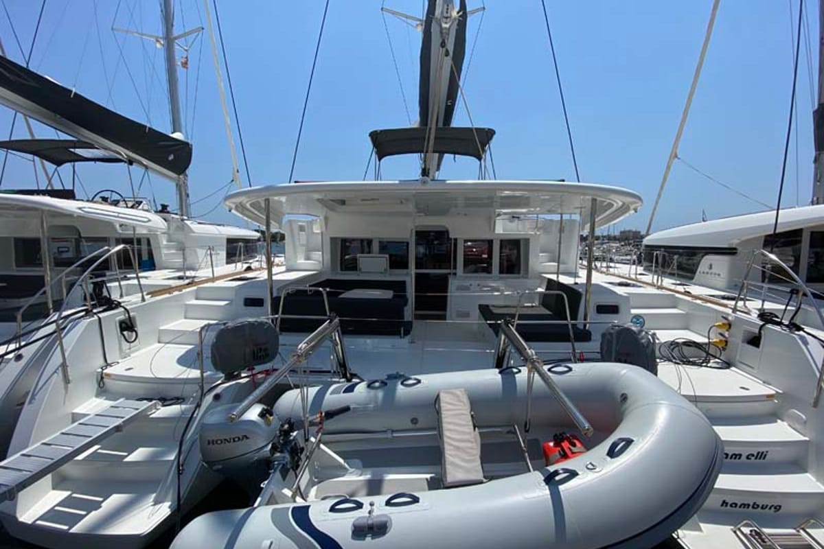 Exterior view of Dreamelli, a Lagoon 450 F catamaran at Grad Trogir, Croatia