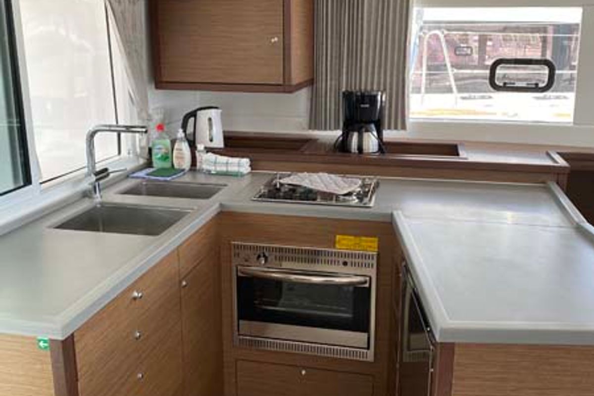 Galley of Dreamelli, a Lagoon 450 F catamaran at Grad Trogir, Croatia