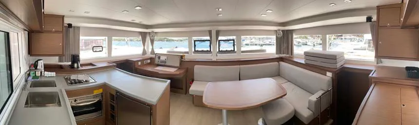 Salon of Dreamelli, a Lagoon 450 F catamaran at Grad Trogir, Croatia