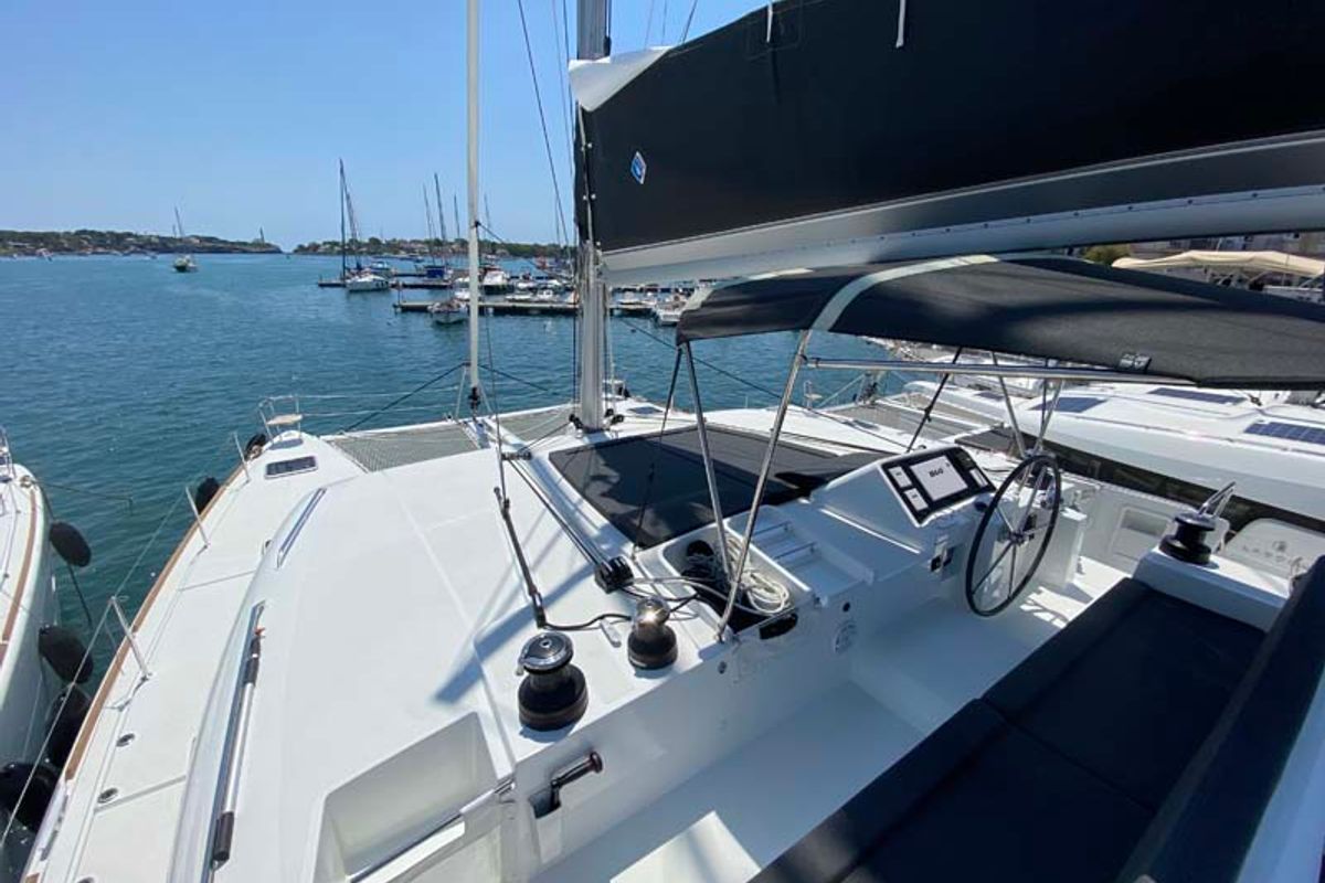 Cockpit of Dreamelli, a Lagoon 450 F catamaran at Grad Trogir, Croatia