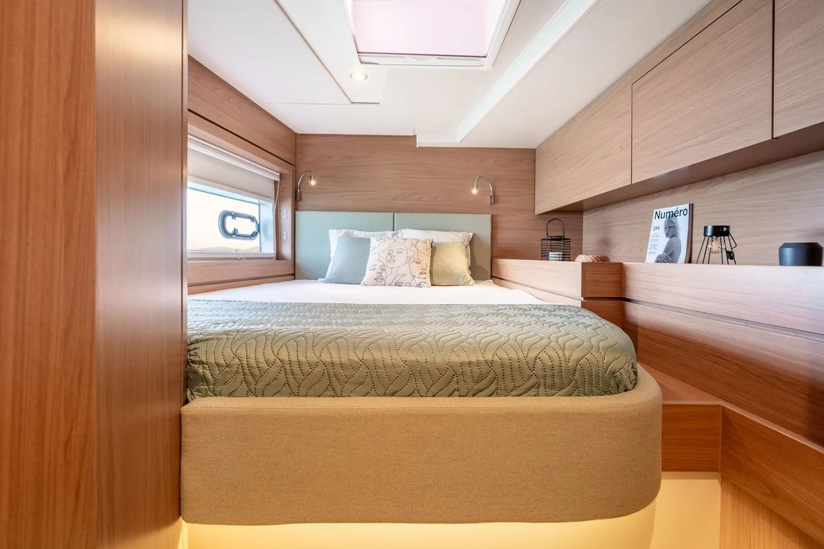 Cabin on Romar VII, a Bali 4.6 catamaran at Athens, Greece
