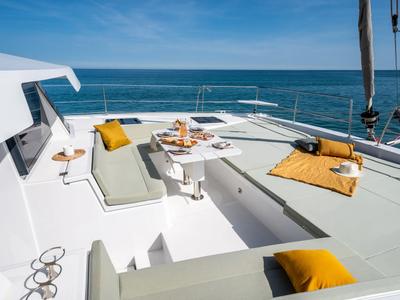 Deck of Romar VII, a Bali 4.6 catamaran at Athens, Greece