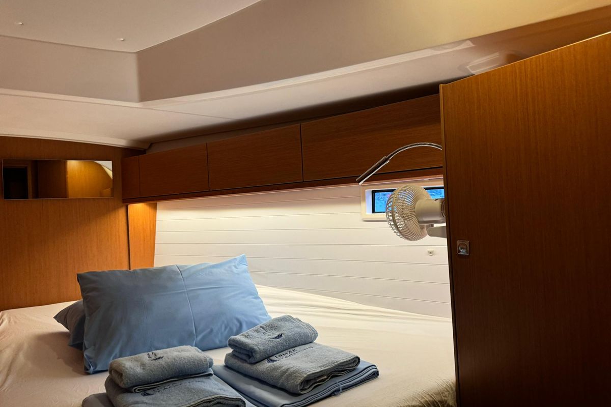 Cabin on Orion, a Bavaria Cruiser 46 sailboat at Fethiye, Turkey