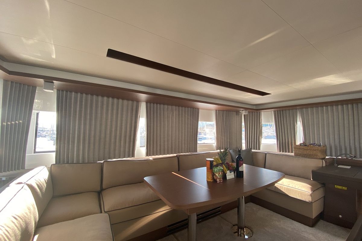Salon of Clara, a Lagoon 50 catamaran at Marmaris, Turkey