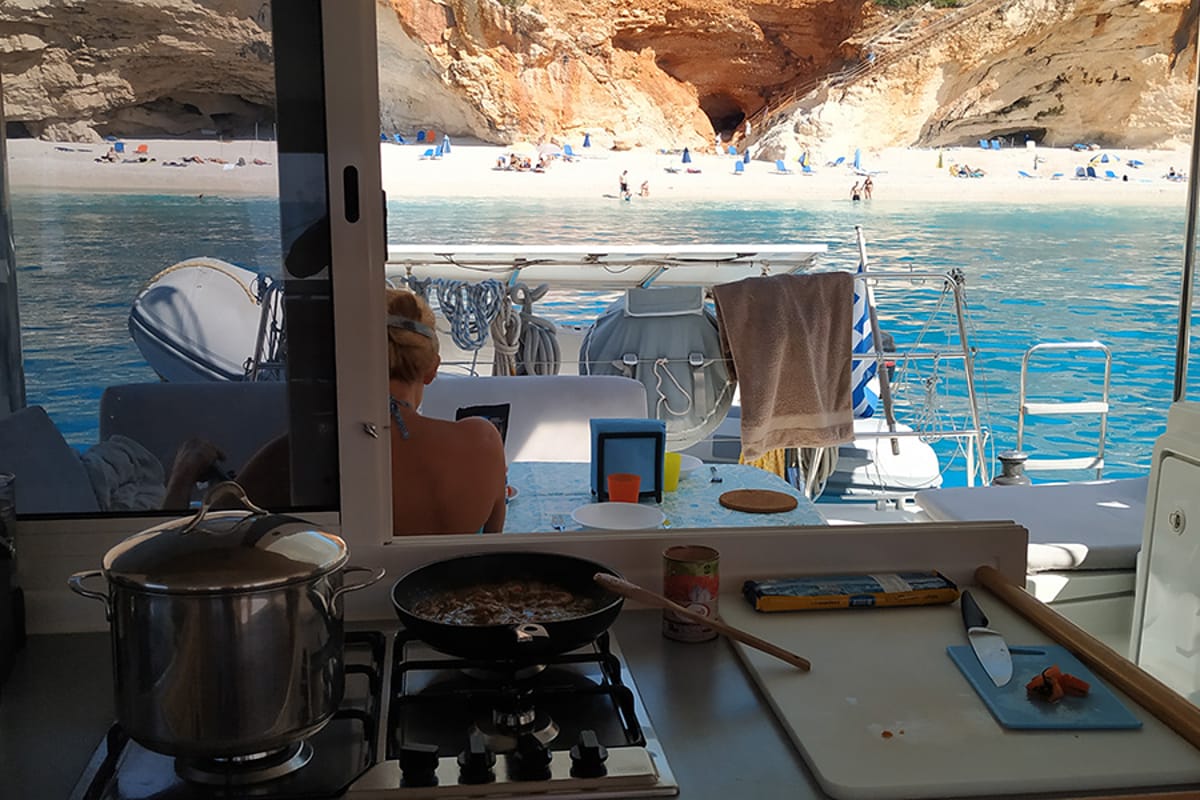 Galley of Tortuga, a Lagoon 400 catamaran at Municipal Unit of Lefkada, Greece
