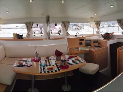Salon of Tortuga, a Lagoon 400 catamaran at Municipal Unit of Lefkada, Greece