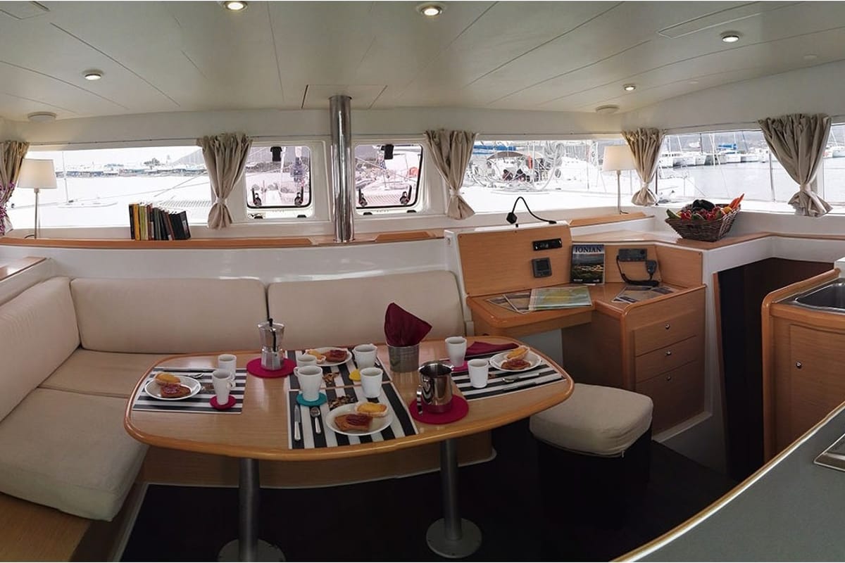 Salon of Tortuga, a Lagoon 400 catamaran at Municipal Unit of Lefkada, Greece
