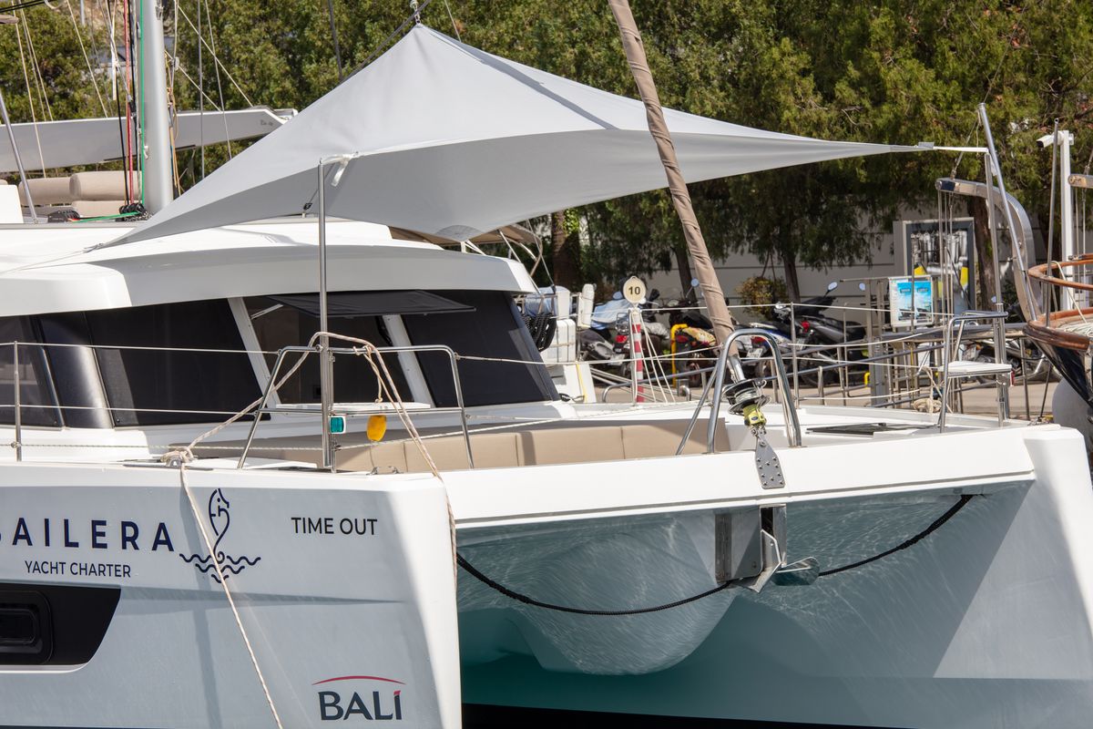 Exterior view of Time Out, a Bali Catspace catamaran at Marmaris, Turkey