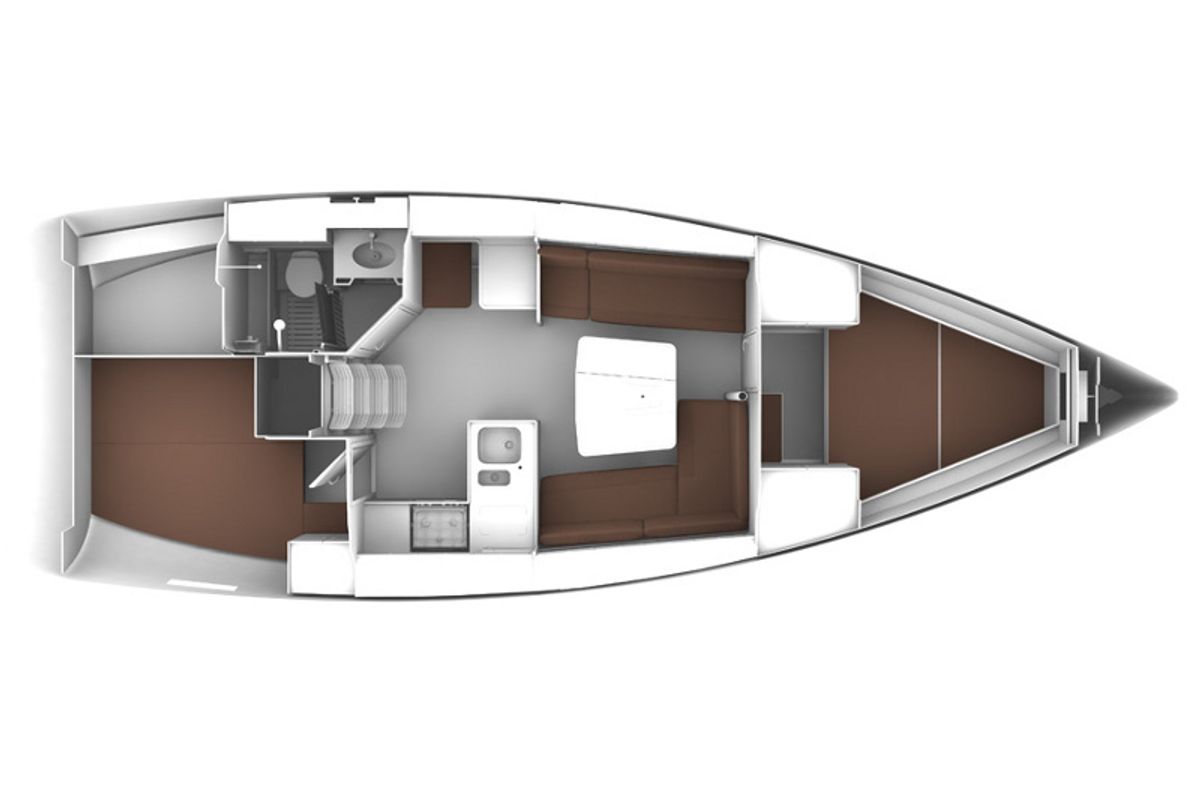 Floor plan of KATA, a Bavaria Cruiser 37 sailboat at Grad Pula, Croatia