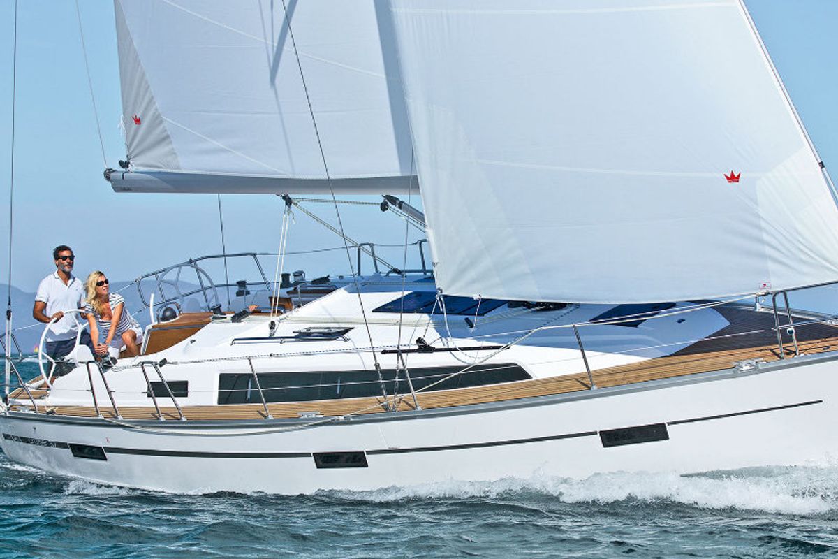 Exterior view of KATA, a Bavaria Cruiser 37 sailboat at Grad Pula, Croatia