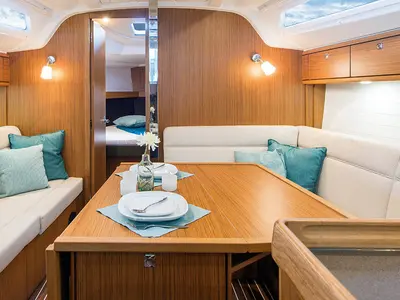 Salon of KATA, a Bavaria Cruiser 37 sailboat at Grad Pula, Croatia