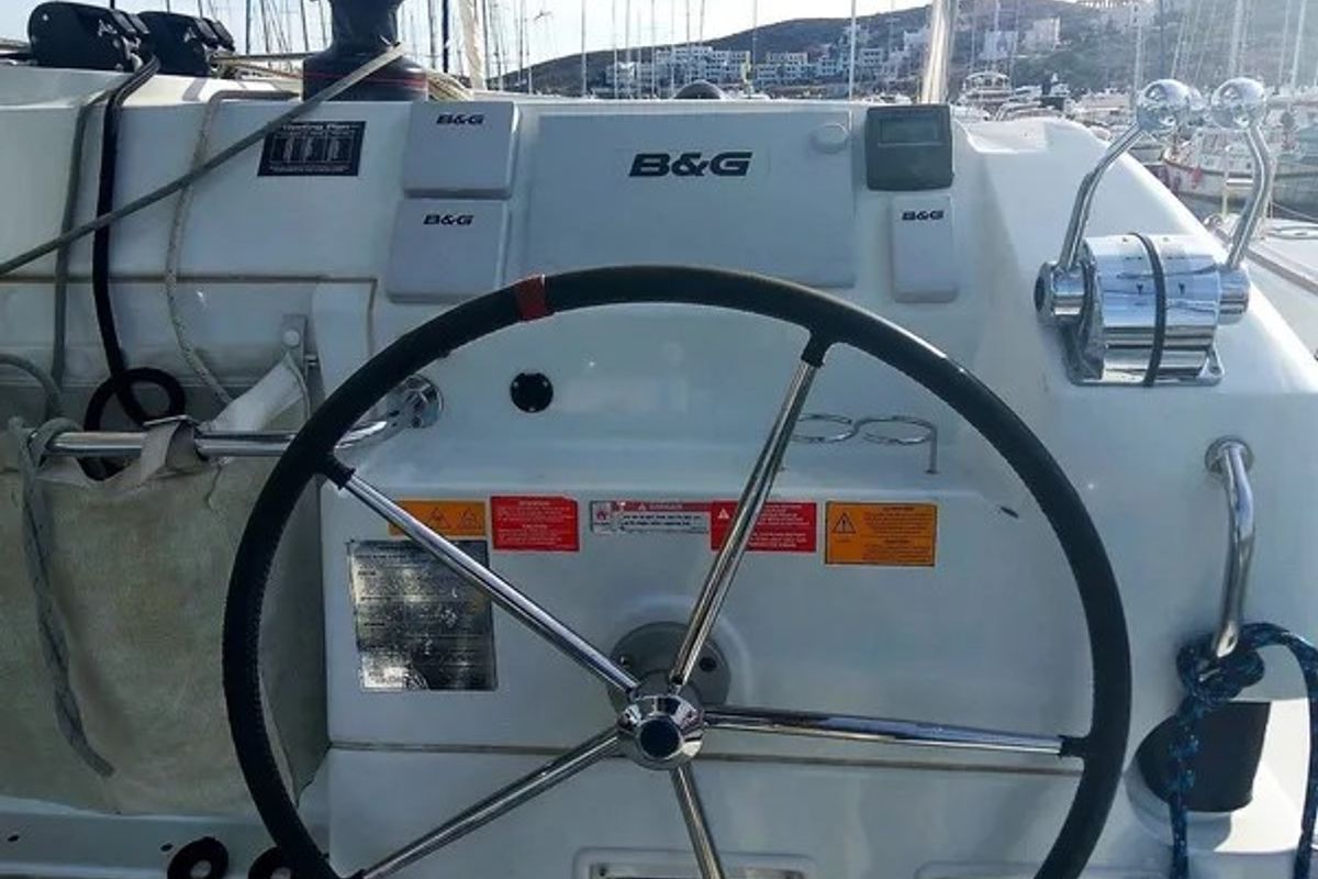 Cockpit of Tortilla, a Lagoon 39 catamaran at Athens, Greece