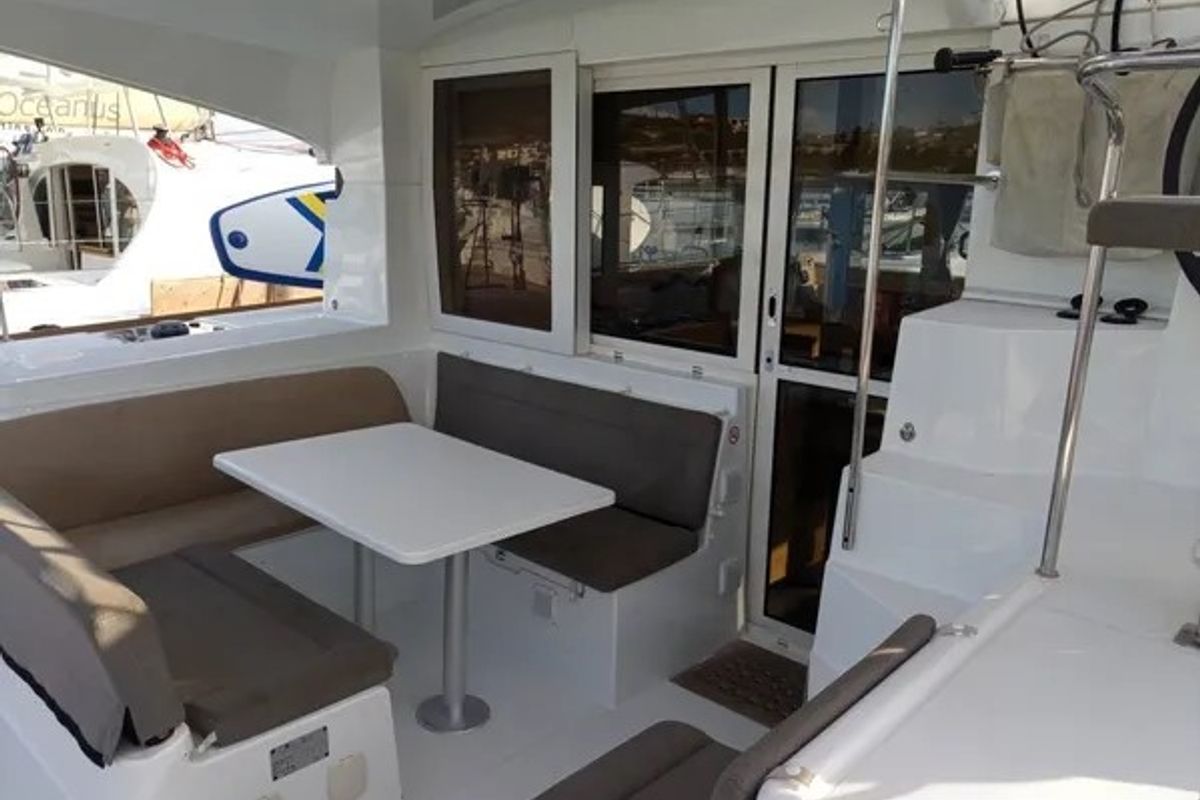 Deck of Tortilla, a Lagoon 39 catamaran at Athens, Greece