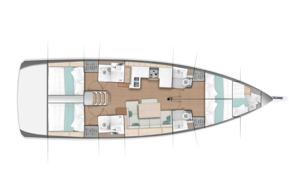 Salon of Jeanneau SO 490, a Jeanneau Sun Odyssey 490 sailboat at Municipal Unit of Lefkada, Greece