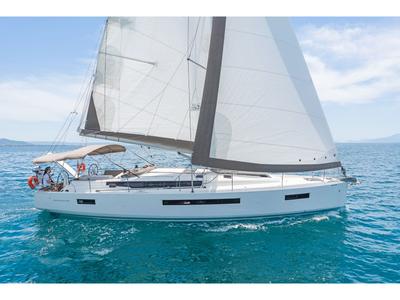 Exterior view of Jeanneau SO 490, a Jeanneau Sun Odyssey 490 sailboat at Municipal Unit of Lefkada, Greece