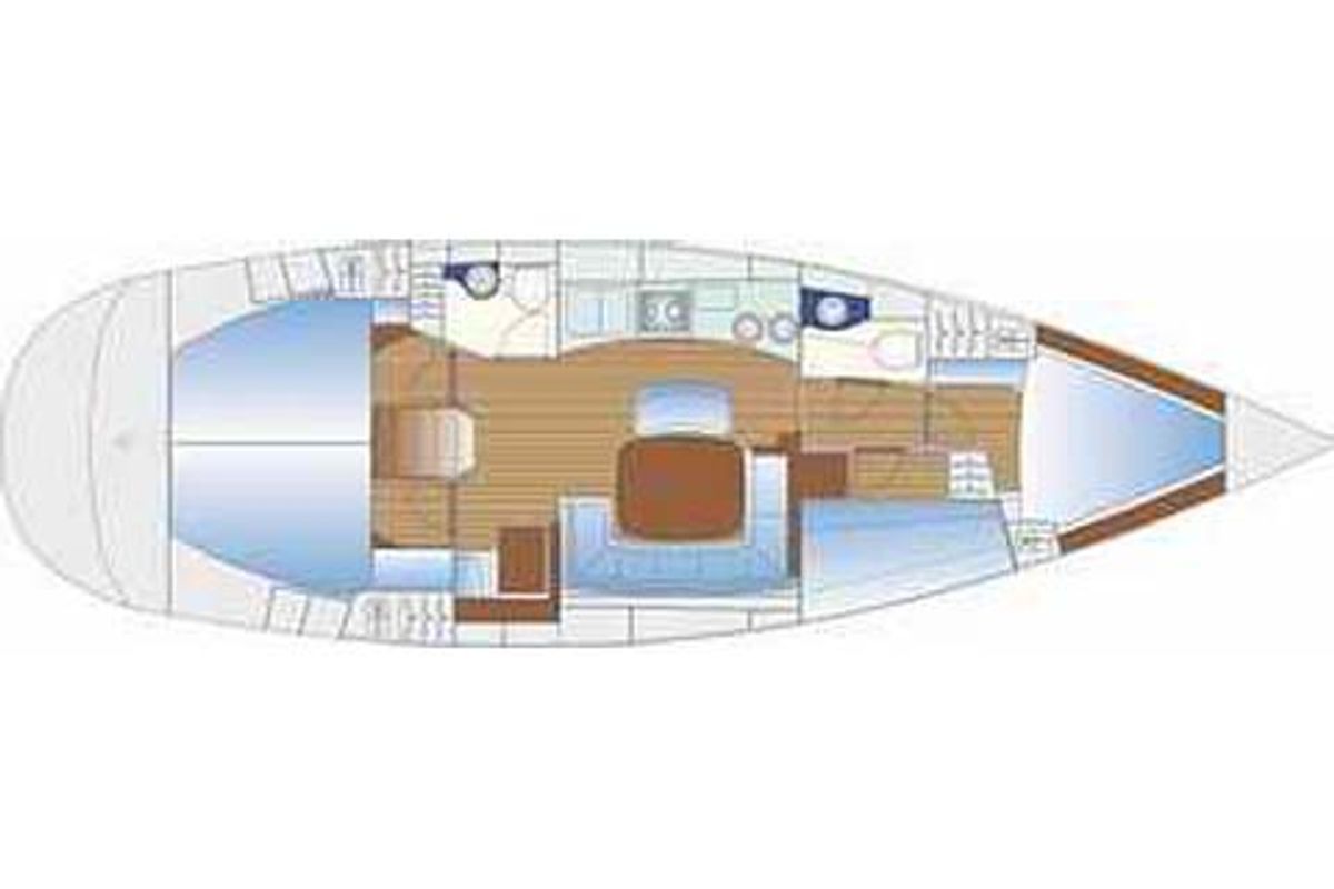 Floor plan of Eveline, a Bavaria 44 sailboat at Fisksätra, Sweden