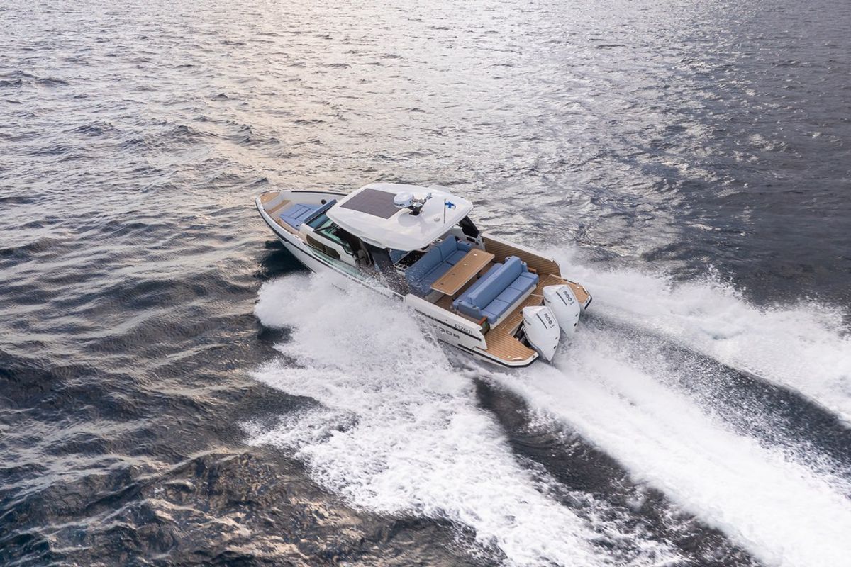 Exterior view of Tide Hunter, a Saxdor Yachts Saxdor 320 GTO motorboat at Općina Sukošan, Croatia