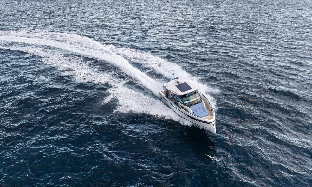 Exterior view of Tide Hunter, a Saxdor Yachts Saxdor 320 GTO motorboat at Općina Sukošan, Croatia