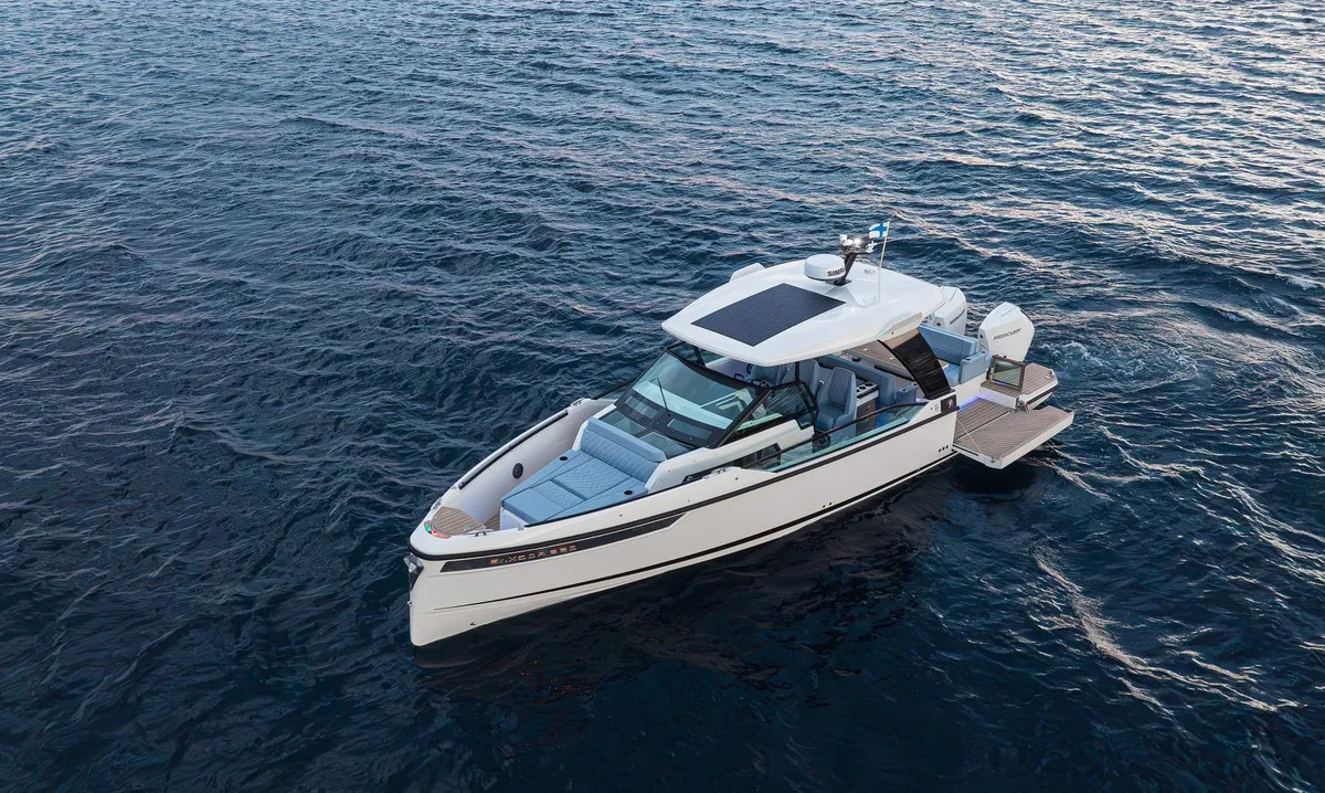 Exterior view of Tide Hunter, a Saxdor Yachts Saxdor 320 GTO motorboat at Općina Sukošan, Croatia