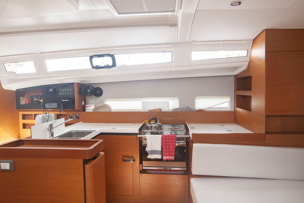 Galley of Sea Breeze, a Jeanneau Sun Odyssey 410 sailboat at Marmaris, Turkey