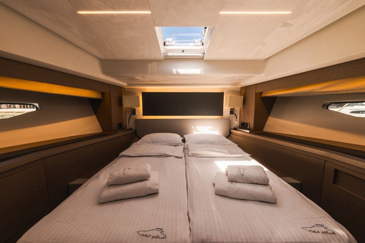 Cabin on Shaft, a Jeanneau Prestige 590 Flybridge yacht at Podstrana - Miljevac, Croatia
