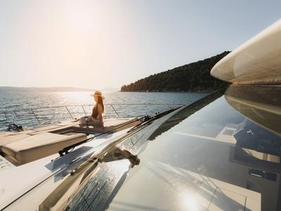 Deck of Shaft, a Jeanneau Prestige 590 Flybridge yacht at Podstrana - Miljevac, Croatia