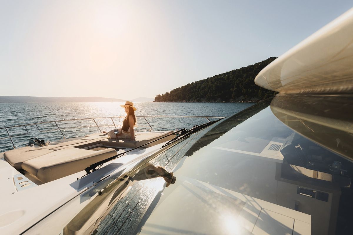 Deck of Shaft, a Jeanneau Prestige 590 Flybridge yacht at Podstrana - Miljevac, Croatia