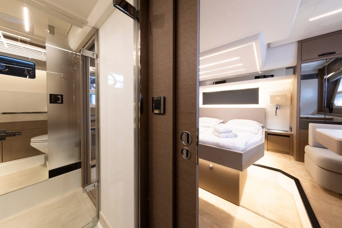 Cabin on Shaft, a Jeanneau Prestige 590 Flybridge yacht at Podstrana - Miljevac, Croatia