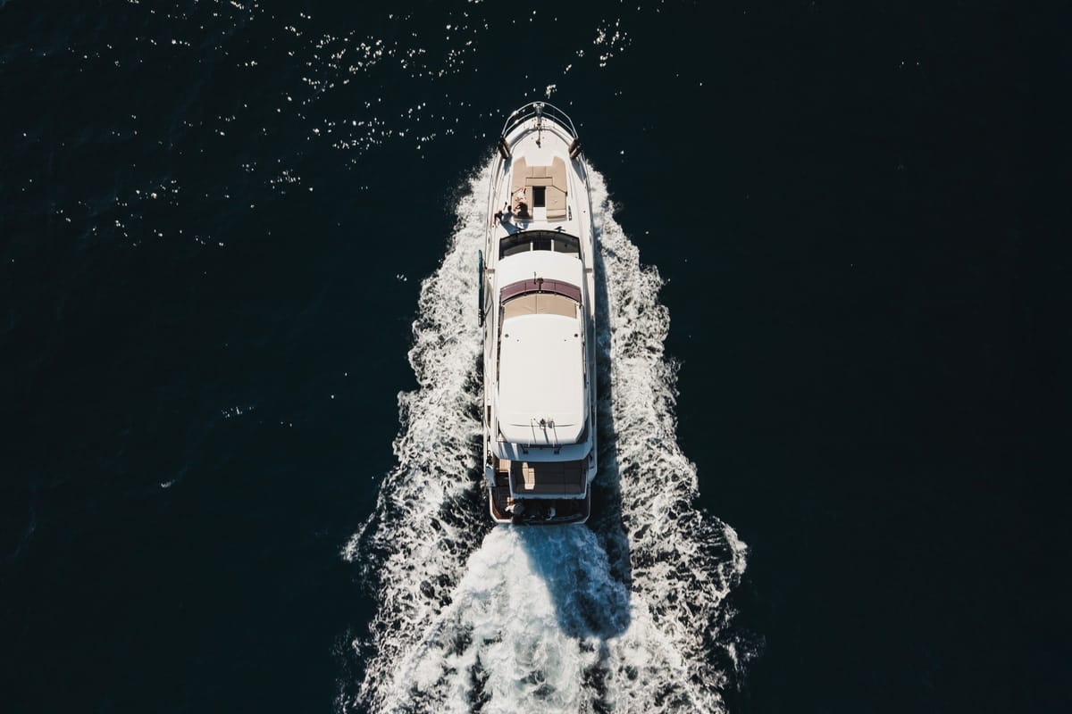 Exterior view of Shaft, a Jeanneau Prestige 590 Flybridge yacht at Podstrana - Miljevac, Croatia