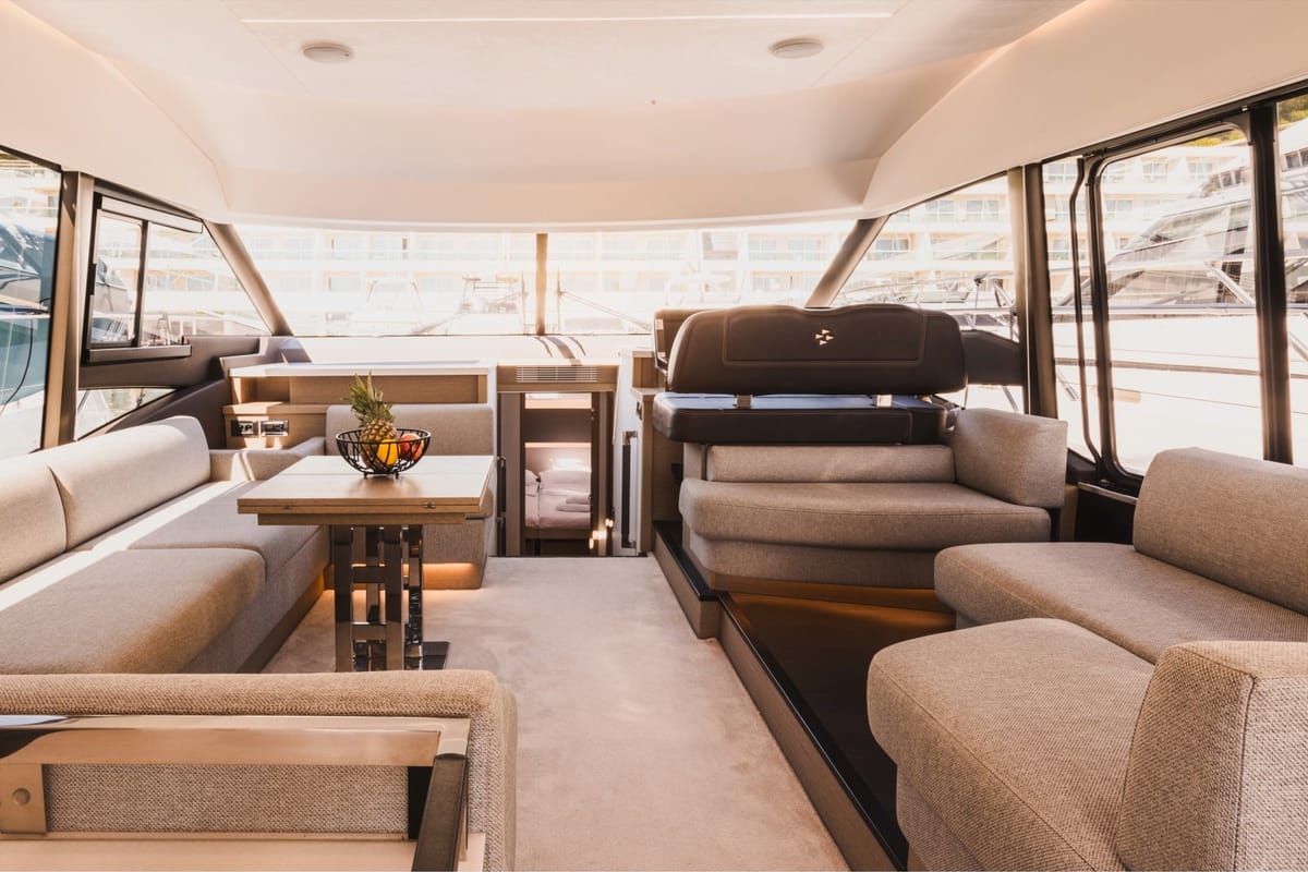 Salon of Shaft, a Jeanneau Prestige 590 Flybridge yacht at Podstrana - Miljevac, Croatia