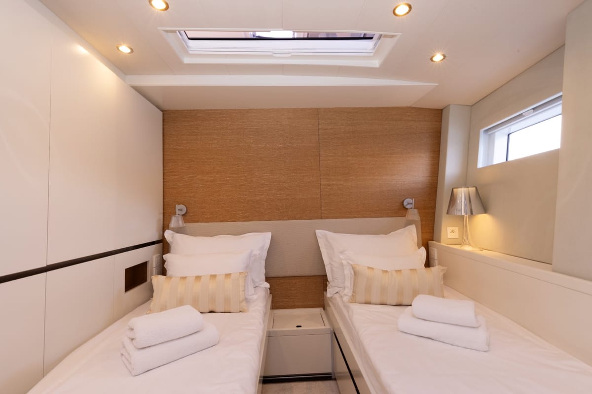 Cabin on Shaft, a Jeanneau Prestige 590 Flybridge yacht at Podstrana - Miljevac, Croatia