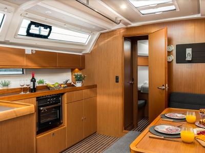 Galley of Queen Dina, a Bavaria Cruiser 46 sailboat at Gouvia, Greece